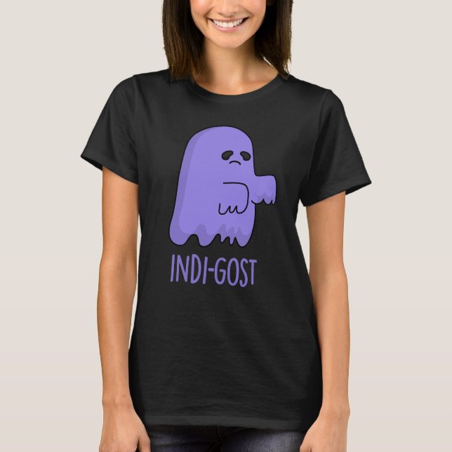 Indi-gost Funny Halloween Indigo Ghost Pun Dark BG T-Shirt (Vorderseite)