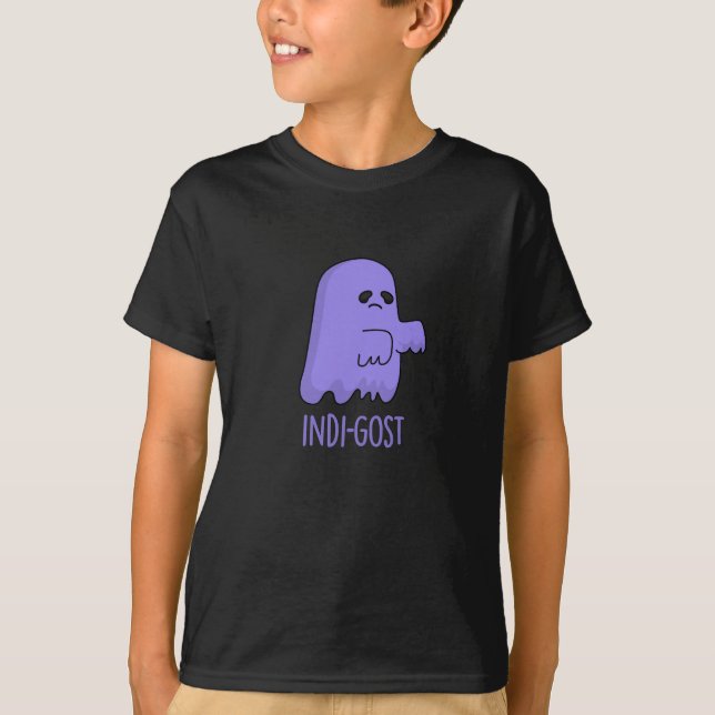 Indi-gost Funny Halloween Indigo Ghost Pun Dark BG T-Shirt (Vorderseite)