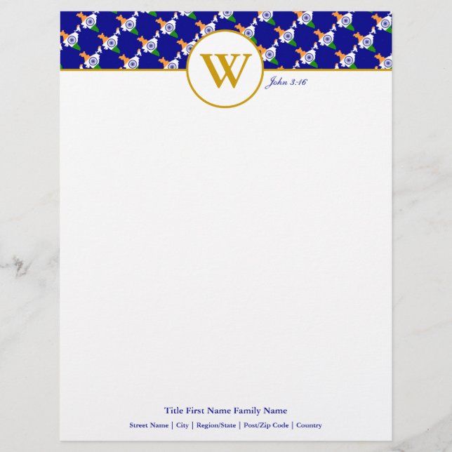 INDIA Christlich Scripting Blue Letterhead Briefbogen (Vorderseite)