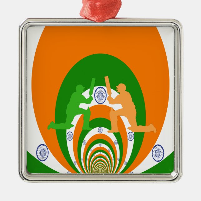 India Cricket Spirit Abstract Design Silbernes Ornament (Vorne)