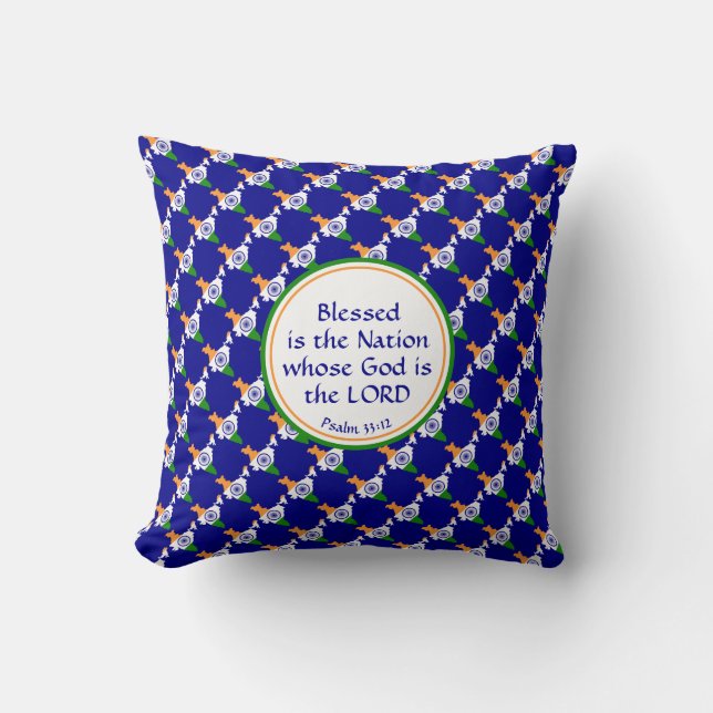 INDIA FLAG Custom BLAUE Scripture BLESSED NATION Kissen (Vorderseite)