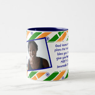 INDIA FLAG Foto-Vorlage Hinzufügen Ihres Textes Zweifarbige Tasse