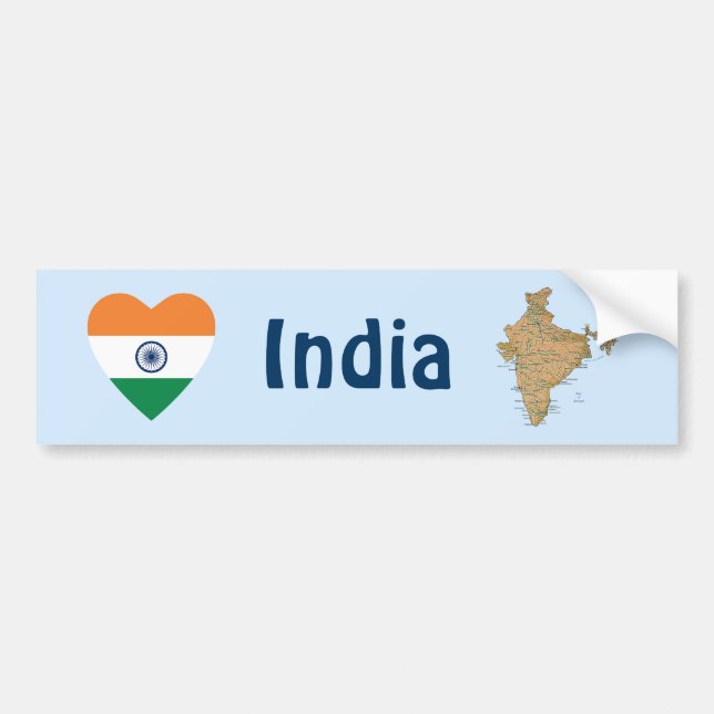 India Flag Heart + Map Autoaufkleber (Vorne)