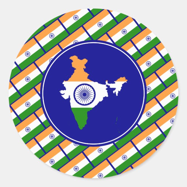 INDIA FLAG Indian Map Stilistisch Patriotic Runder Aufkleber (Vorderseite)