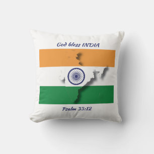 INDIA FLAG MAP Patriotic Scripture Custom WHITE Kissen