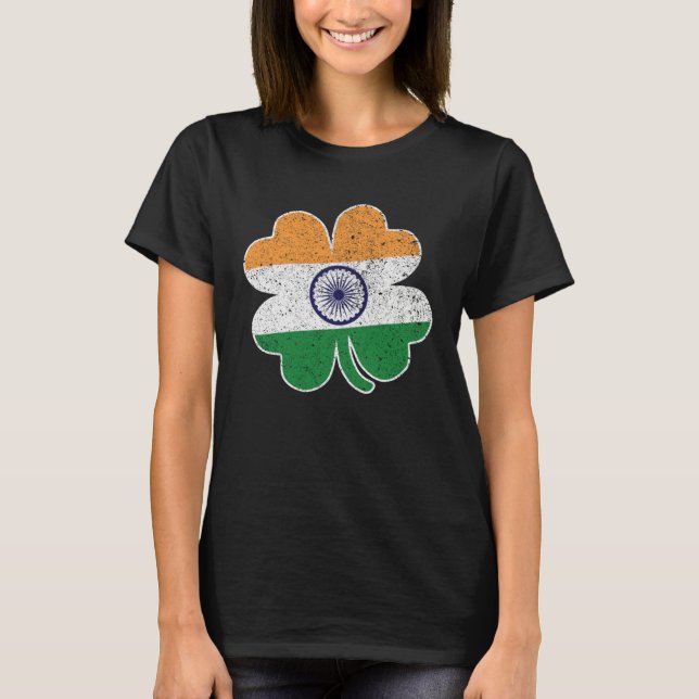 India Flag Shamrock Four Leaf C St Patrick s Day I T-Shirt (Vorderseite)