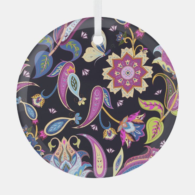 India Paisley Seamless Blumen Ornament Aus Glas (Vorderseite)