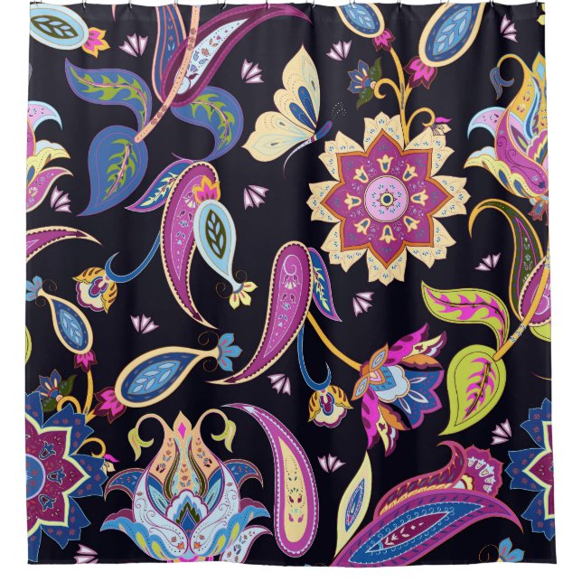 India Paisley Seamless Blumen Ornament Duschvorhang (Vorderseite)