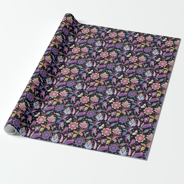 India Paisley Seamless Blumen Ornament Geschenkpapier (Ungerollt)