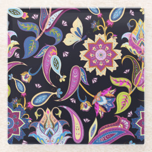 India Paisley Seamless Blumen Ornament Glasuntersetzer