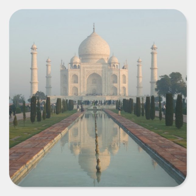 INDIA, Uttar Pradesh, Agra: Taj Mahal, Morgens Quadratischer Aufkleber (Vorderseite)