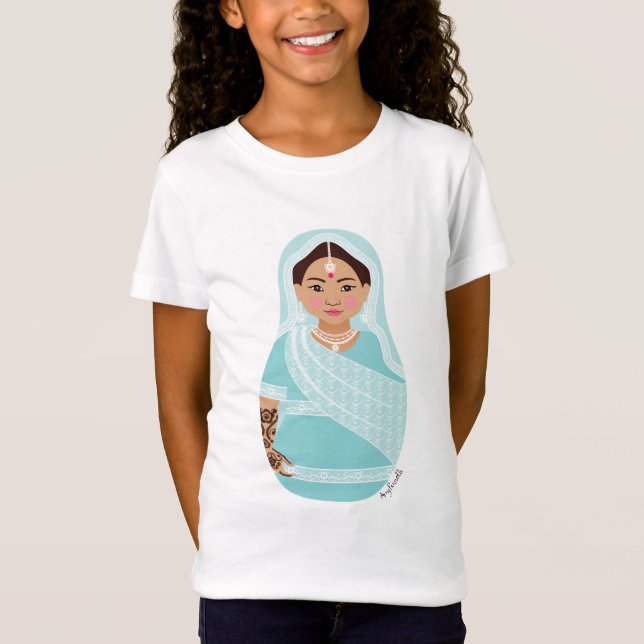 Indian (Aqua) Matryoshka Girls' T - Shirt (Vorderseite)