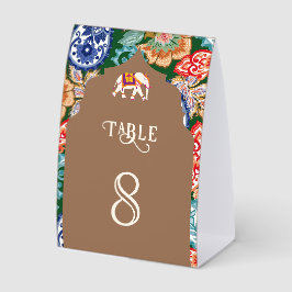 Indian Art Elephant Beige Wedding Table Number Tischaufsteller