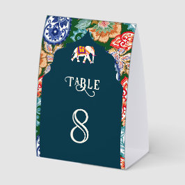Indian Art Elephant Dark Blue Wedding Table Number Tischaufsteller