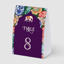 Indian Art Elephant Purple Wedding Table Number Tischaufsteller