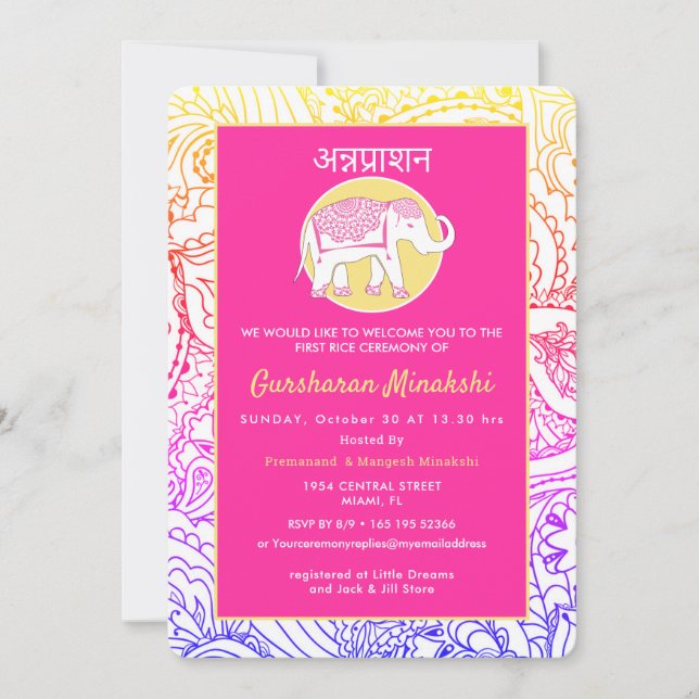 Indian Baby First Rice Annaprashana Zeremonie Einladung (Vorderseite)
