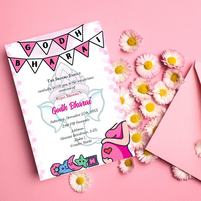 Indian Baby Shower Godh Bharai Hindu Pink Einladung (Von Creator hochgeladen)