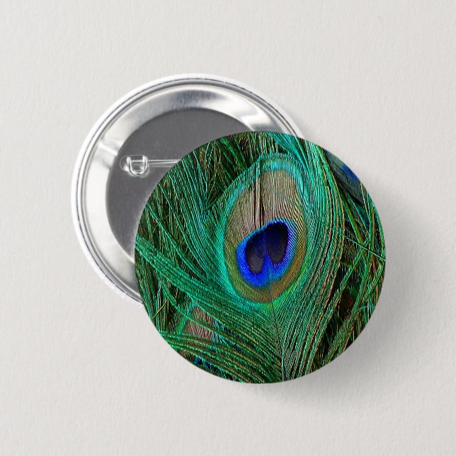 Indian Blue Peacock Feather Button (Vorne & Hinten)