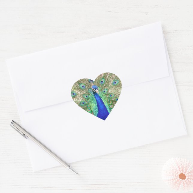 Indian Blue Peacock Herz-Aufkleber (Umschlag)