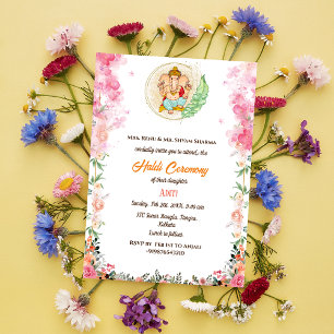 Indian Bride Haldi Zeremonie Hindu Couple Ganesha Einladung