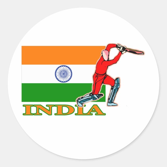 Indian Cricket Player Runder Aufkleber (Vorderseite)
