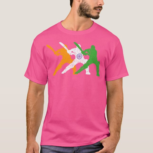 Indian Cricket Team Cricketer Fan Batsmen Flag T-Shirt (Vorderseite)