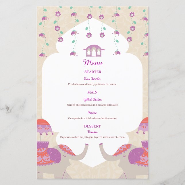 Indian Elegance Wedding Menu (Vorderseite)