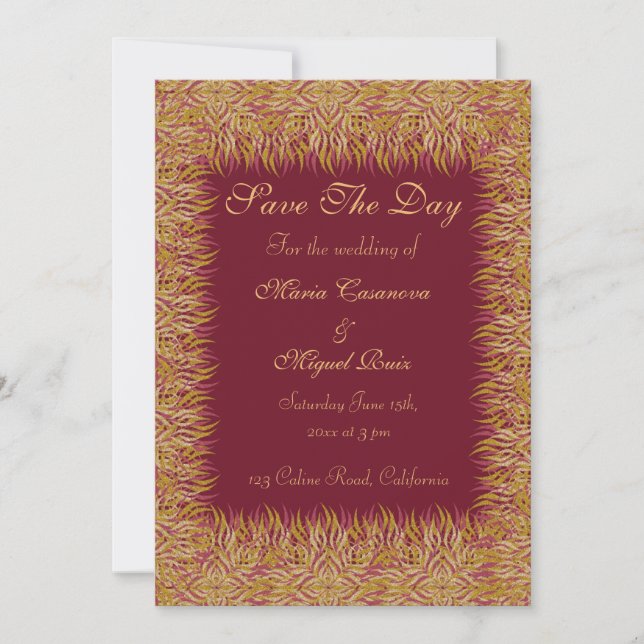 Indian elegant floral gold save the date (Vorderseite)