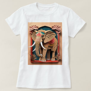 Indian Elephant 3D Paper Art Design T - Shirt