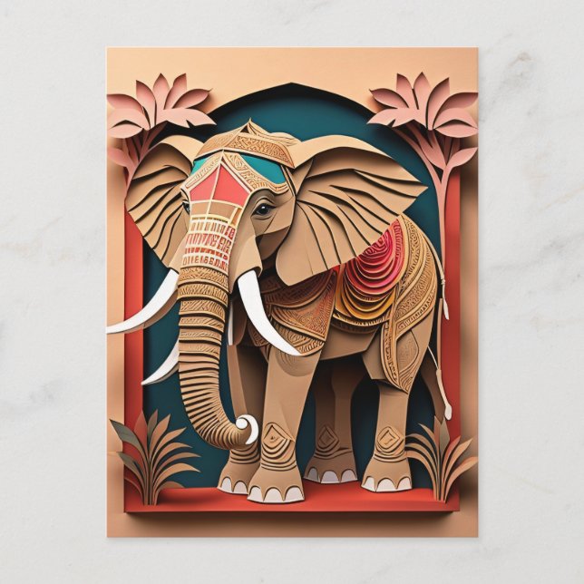Indian Elephant 3D Paper Art Design T - Shirt Postkarte (Vorderseite)