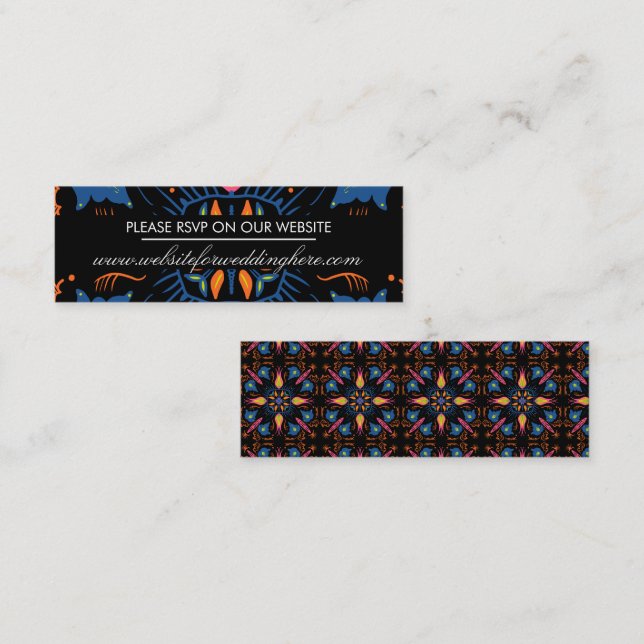 Indian Elephant Floral Black Website Card Mini Visitenkarte (Vorne/Hinten)