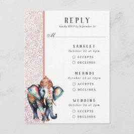 Indian Elephant Multi Event Wedding RSVP Card Postkarte