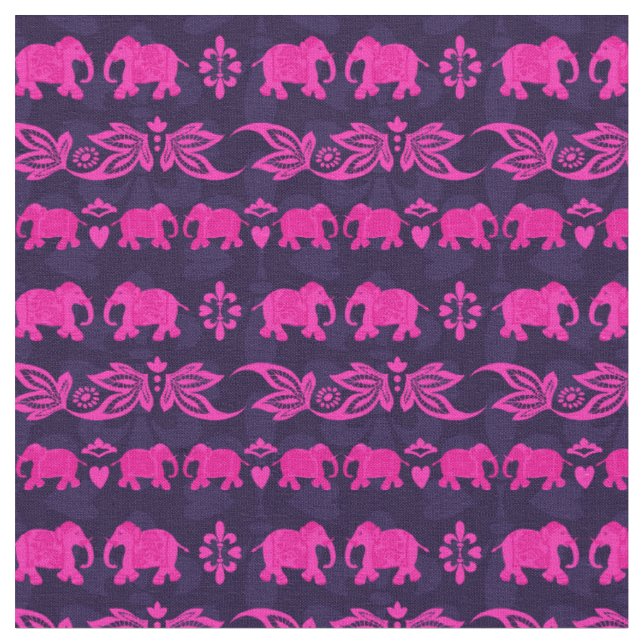 Indian Elephant Pink Blue Sari Muster Stoff (Nahaufnahme)