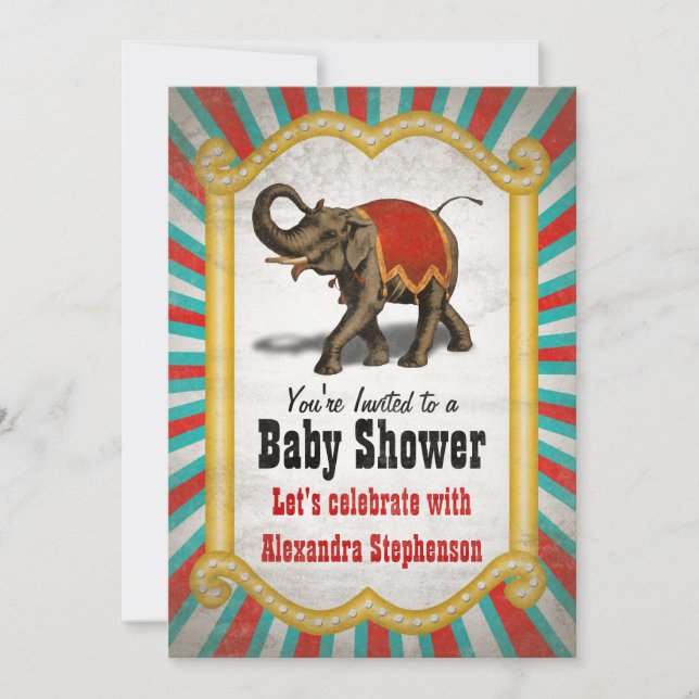Indian Elephant Red Circus Boy Baby Shower Einladung (Vorderseite)