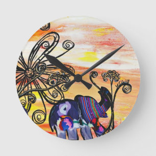 Indian Elephant Runde Wanduhr
