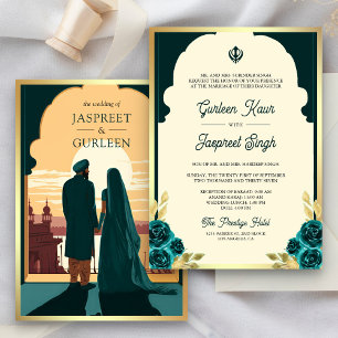 Indian Ethnic Dark Aquamarin Anand Karaj Sikh Wedd Einladung