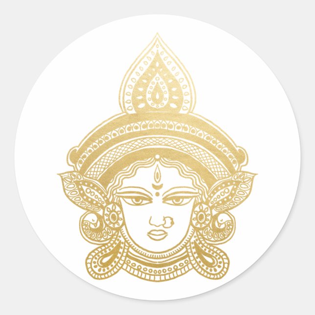 Indian Festival Durga Maa Hindu God Gold Runder Aufkleber (Vorderseite)
