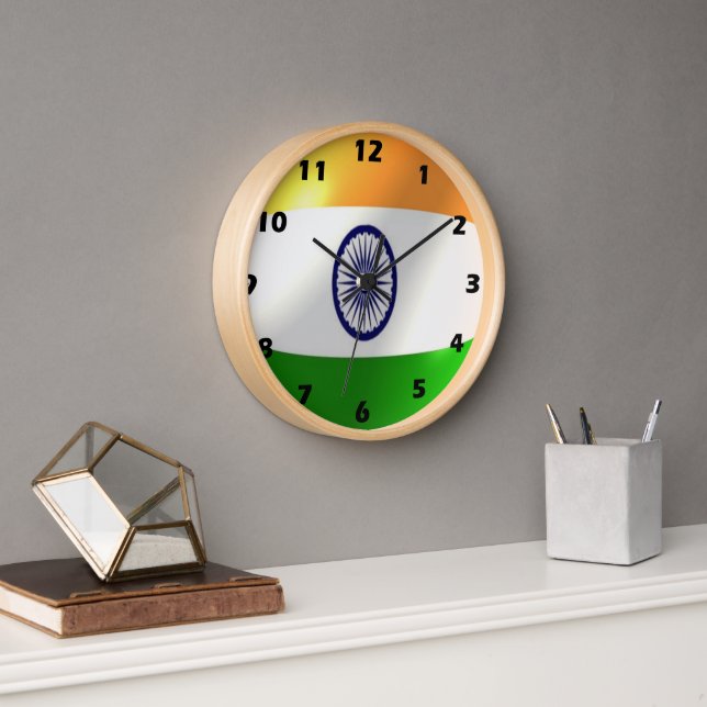 Indian Flag Design Wanduhr (Büro)