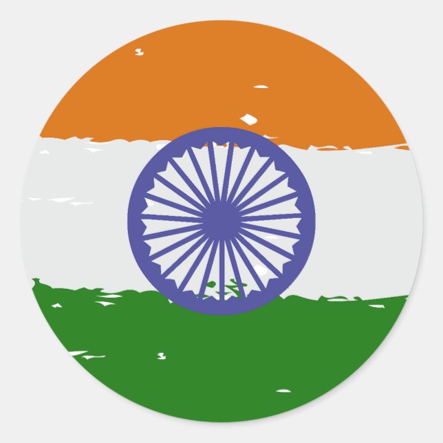 INDIAN FLAG mit Pinselwirkung Runder Aufkleber (Vorderseite)