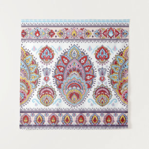 Indian Floral Paisley Medallion Pattern. Ethnic Ma Wandteppich