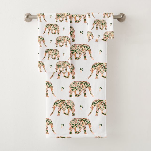 Indian Floral Paisley Ornate Elephants Badhandtuch Set (Insitu)