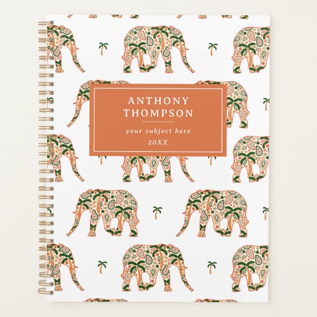 Indian Floral Paisley Ornate Elephants Custom Name Planer (Vorderseite)