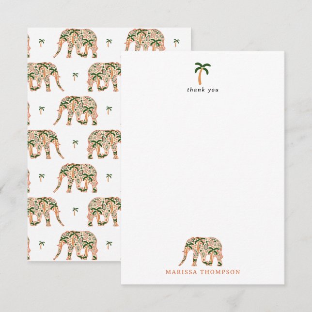 Indian Floral Paisley Ornate Elephants Dankeskarte (Vorne/Hinten)
