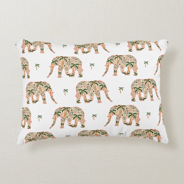 Indian Floral Paisley Ornate Elephants Dekokissen (Vorderseite)