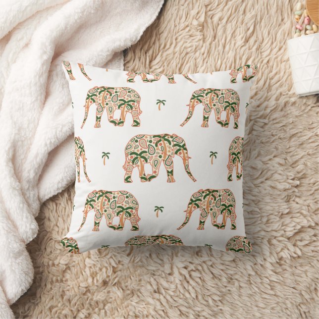 Indian Floral Paisley Ornate Elephants Kissen (Decke)