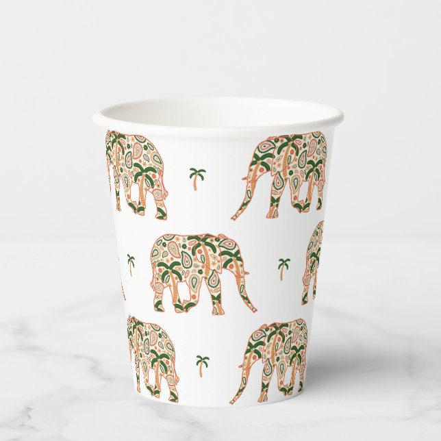 Indian Floral Paisley Ornate Elephants Pappbecher (Vorderseite)