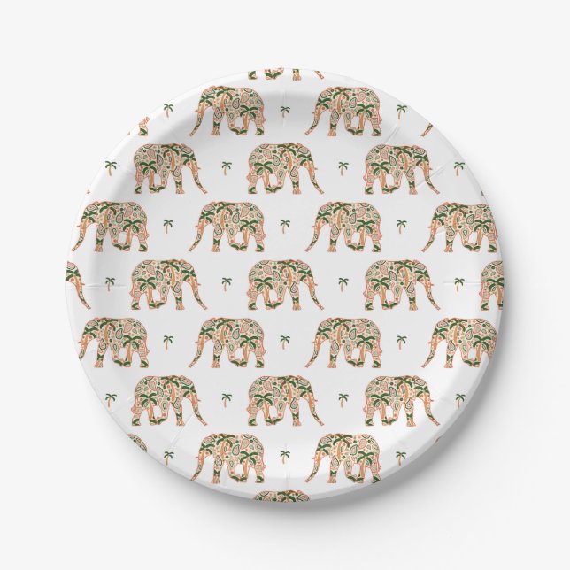Indian Floral Paisley Ornate Elephants Pappteller (Vorderseite)