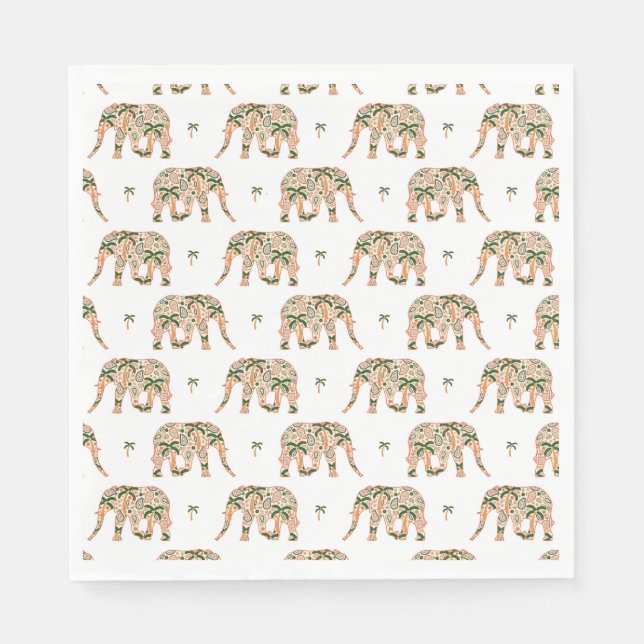Indian Floral Paisley Ornate Elephants Serviette (Vorderseite)