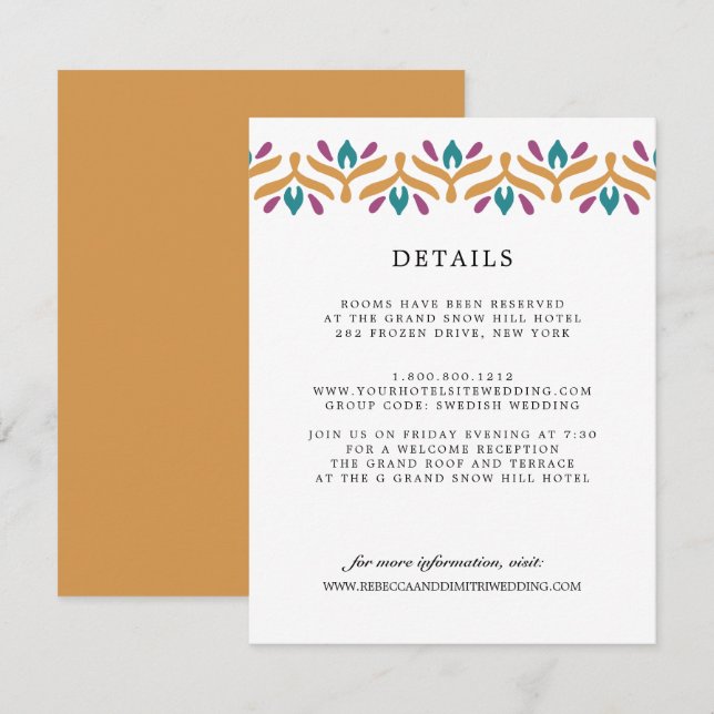 Indian Folk Art Mustard WEDDING Gastdetails Begleitkarte (Vorne/Hinten)