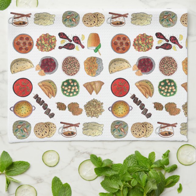 Indian Foods Geschirr Cuisine of India Illustratio Geschirrtuch (Gefaltet)